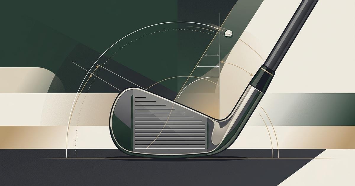 Illustration of an iron head at address with the loft angle of the face drawn as an arc against the shaft line.