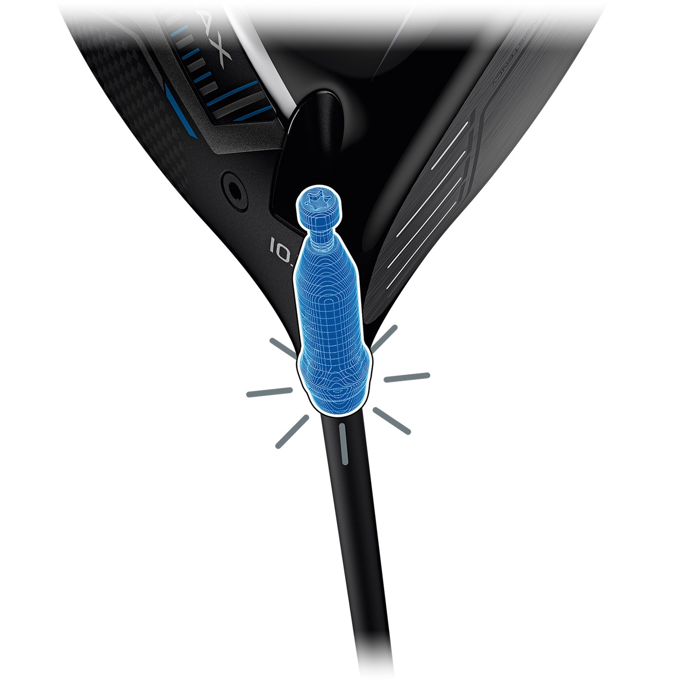 Ping's illustration of the hosel on a G440 driver, with the sleeve region highlighted where the shaft enters the head.
