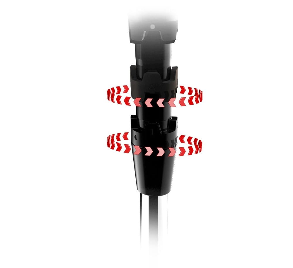 A Titleist SureFit hosel with red arrows around two separate bands, showing the lettered ring and the numbered sleeve rotating independently.